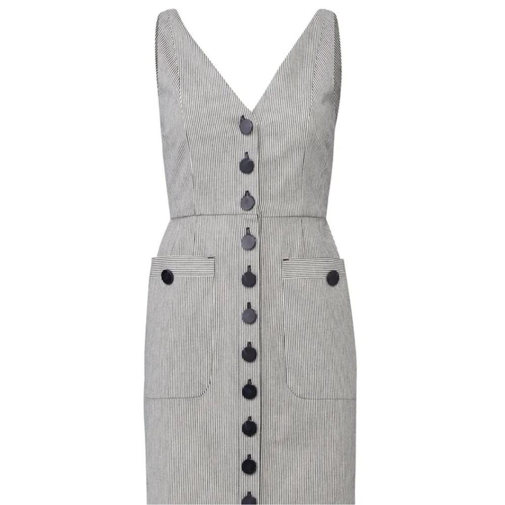 LK Bennett Black and White Striped Button-Front Pinafore Dress